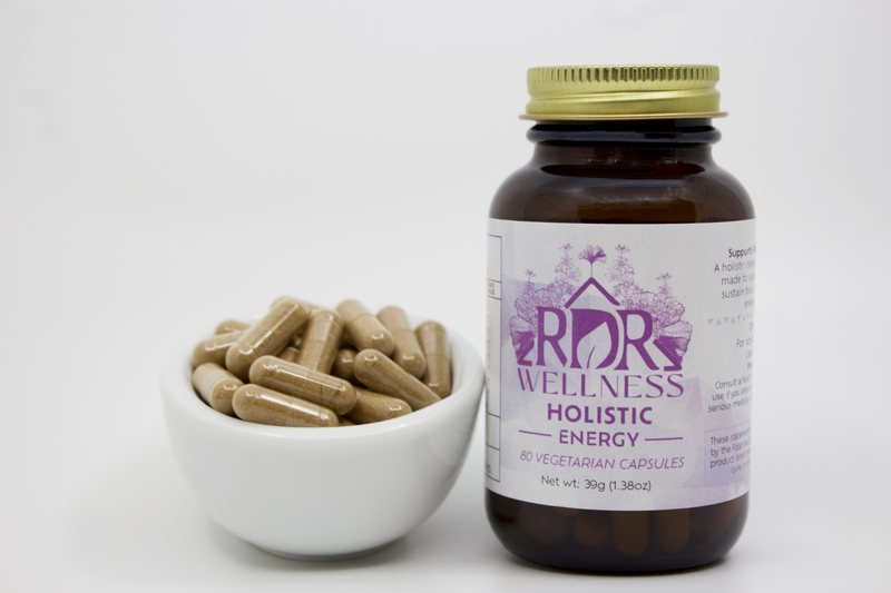 RDR Wellness Holistic Energy Herbal Capsule  80 count- Front of Bottle with capsules 