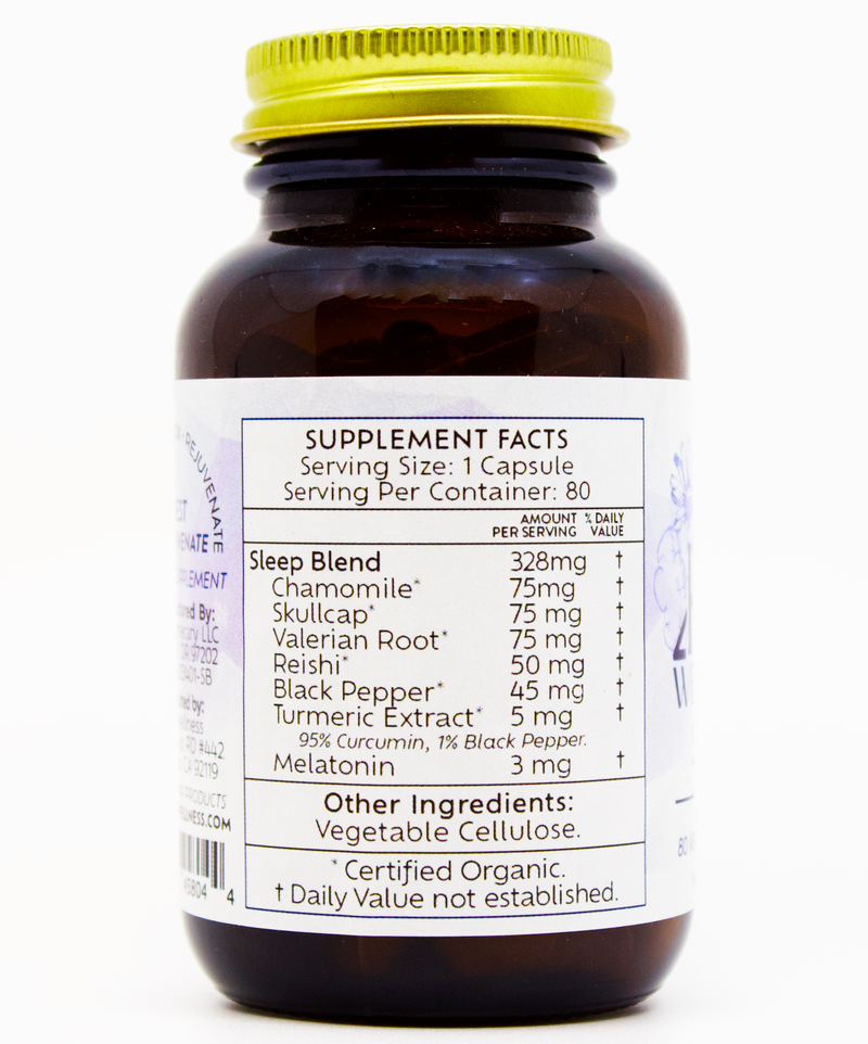 RDR Wellness Sleep Herbal Capsule 80 count- Front of Bottle  Supplement Facts 