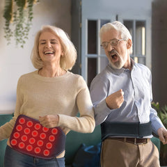 RDR Wellness Waist, Low Back, & Abdomen Far Infrared Heating Wrap  being worn by two adults dancing. 